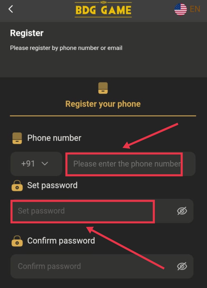 Enter the details to register in bdg game
