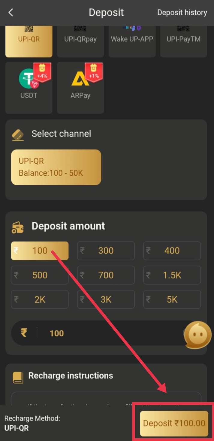 make payment by clicking on deposit